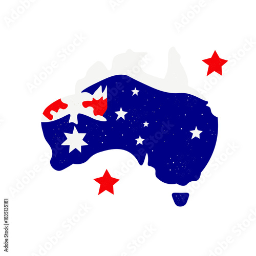 Map of Australia with Stars.  The outline of Australia filled with stars from the Australian flag, symbolizing the country's national identity and connection to the stars.