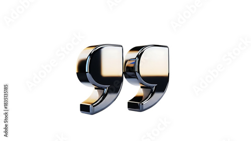 Shiny metallic double quote symbol isolated on transparent background