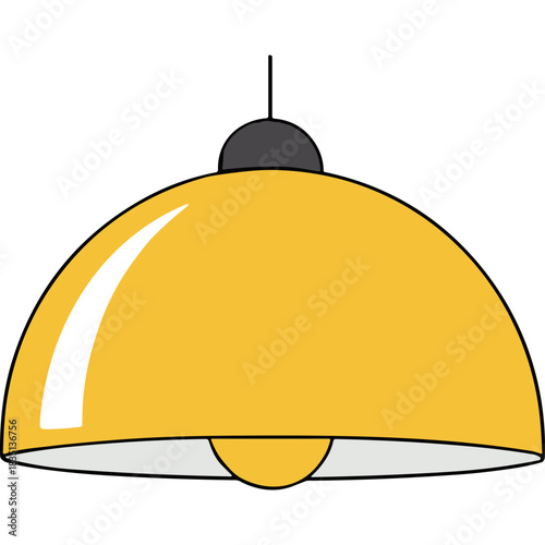 Simple yellow dome pendant light fixture with black ceiling mount and visible bulb against a black background a modern illustration of home lighting