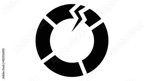 Broken circle graph or pie chart icon symbolizing financial crisis, data loss, or economic downturn on white background