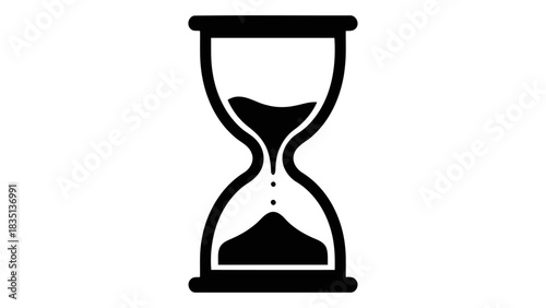Classic hourglass timer silhouette, symbolizing time passing, antique sand clock with flowing sand, isolation on white b