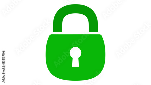 Green padlock icon symbolizing security, safety, and protection on a clean white background, digital access control conc