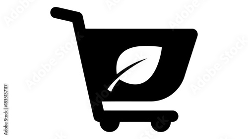 Green shopping cart icon symbolizing eco-friendly commerce and sustainable purchasing choices in a digital marketplace.