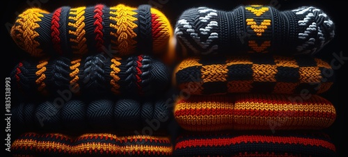 Cozy handcrafted knitwear stack in earthy tones for autumn fashion projects