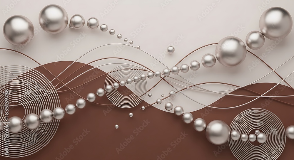 Obraz premium Elegant and Modern 3D Rendering with Spheres and Spiral Elements