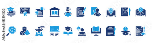 academic and education icon set glyph blue
