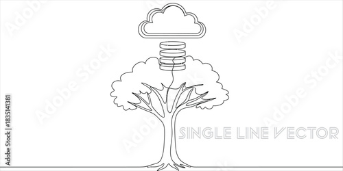 Cloud data storage tree growth line drawing