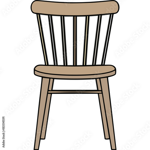 Simple Wooden Kitchen Chair with Spindle Back and Four Legs in a Neutral Beige Color Isolated on a Black Background Perfect for Interior Design Concepts