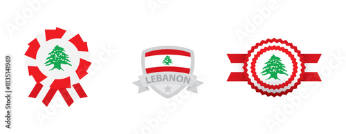 Lebanon Flag Badges Collection - Vector Emblems, Shield, and Rosette for Web and Graphic Design.