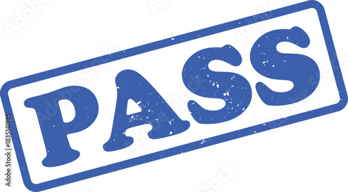 Blue Pass Rubber Stamp Grunge Texture Effect on White Background Isolated