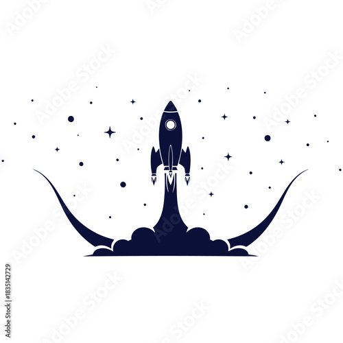 Rocket Launch Silhouette with Stars Symbolizing Innovation Exploration and Startup Growth