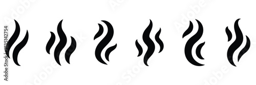 Smoke steam icon vector logo set. Smoke smell, steam aroma heat icon illustration. Hot vapor fire doodle line logo. Hit stink, coffee, fragrance flame elements. Vector illustration