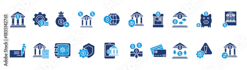 bank icon set glyph blue
