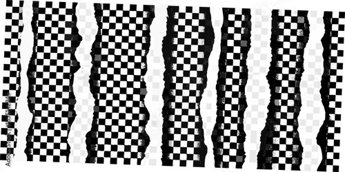 Abstract vertical stripes featuring a black and white checkerboard pattern