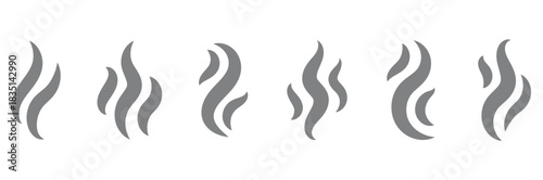 Smoke steam icon vector logo set. Smoke smell, steam aroma heat icon illustration. Hot vapor fire doodle line logo. Hit stink, coffee, fragrance flame elements. Vector illustration