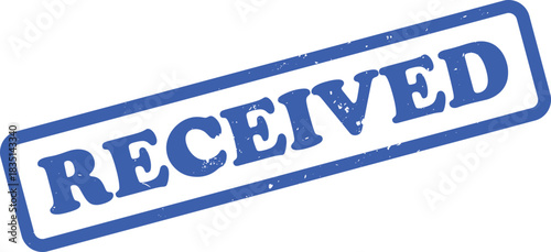 Blue Received Stamp Design on Transparent Background, Grunge Style, Distressed Look
