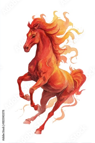 Watercolor New Year's illustration, symbol of 2026, a red fire horse. Chinese New Year. AI generative.