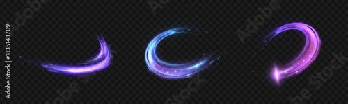 A curved vortex of purple and blue energy forming a bright semi-circle on a dark grid, a dynamic spell effect for action scenes, game HUD, design and illustrations. Vector