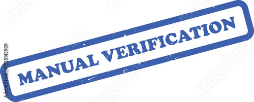 Blue Rectangular Stamp Design with Manual Verification on Transparent Background