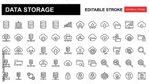 Data Storage and Cloud Computing Icons Editable Stroke Set
