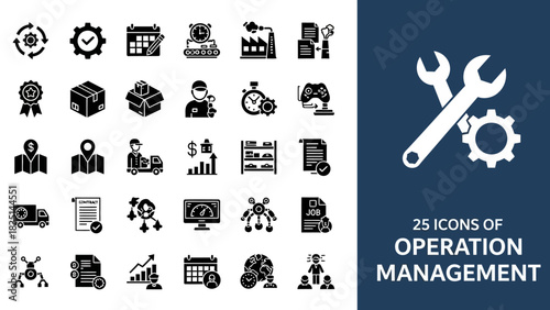 25 Icons of Operation Management Tools, Processes, and Planning for Business Efficiency