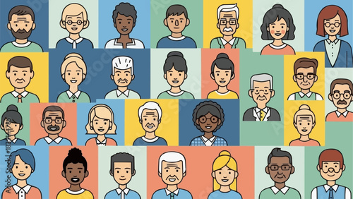 Diverse group of people portraits representing different ages and ethnicities.