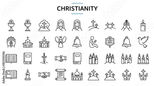 Christianity icon set depicting religious symbols and traditions for spiritual expression and faith exploration