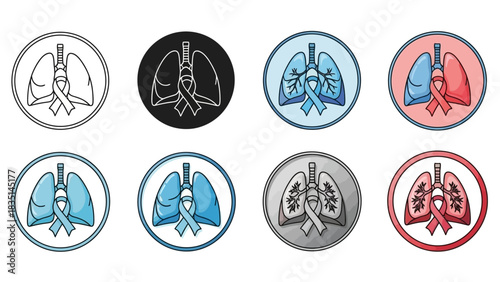 A versatile set of human lungs icons with an awareness ribbon, perfect for medical and health campaign designs