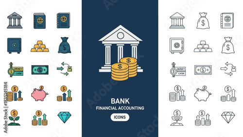 Bank and Financial Accounting Icons A Comprehensive Set for Finance and Business