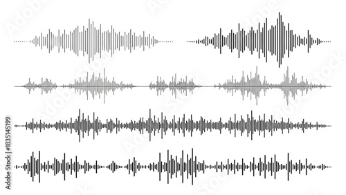 Sound wave patterns representing audio frequencies and decibel levels for music production and analysis