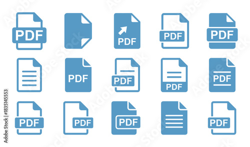 Blue PDF file icons. Document types, downloads, and general file representation for digital use.