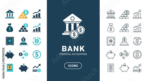 Banking & Finance Icons Vector Set for Business & Accounting