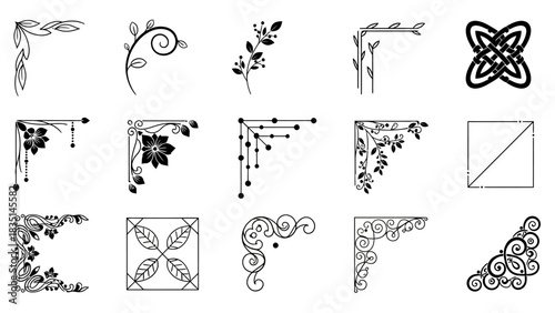 Ornate Decorative Corner Border Vector Elements Collection
