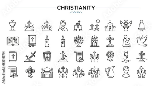 Christianity Icons Set Faith, Belief, and Religious Symbolism