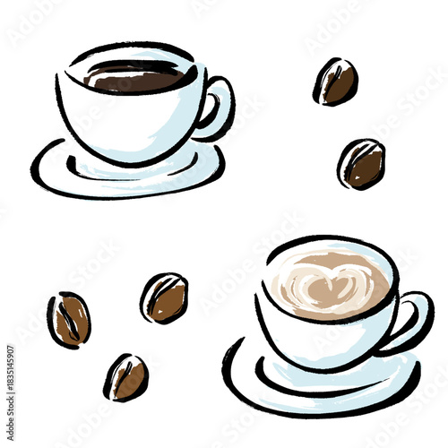 筆で描いたコーヒーの手描きアート