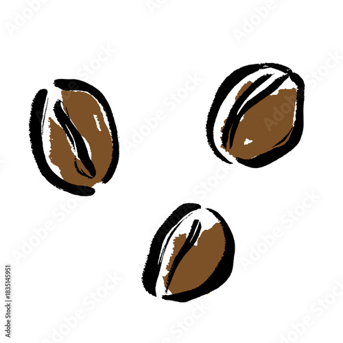 コーヒー豆の手描き筆描画イラスト