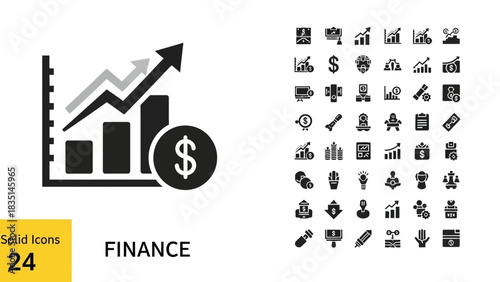 Finance and Growth Vector Icon Set for Business, Investments, and Financial Success in Modern Design