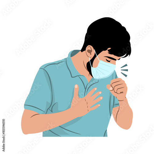 Vector of a man coughing using a mask