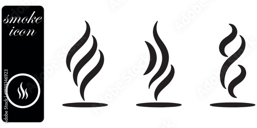 Smoke steam icon vector logo set. Smoke smell, steam aroma heat icon illustration. Hot vapor fire doodle line logo. Hit stink, coffee, fragrance flame elements. Vector illustration