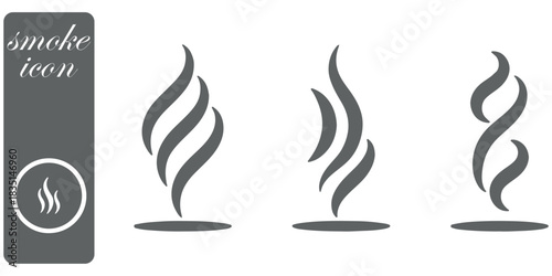Smoke steam icon vector logo set. Smoke smell, steam aroma heat icon illustration. Hot vapor fire doodle line logo. Hit stink, coffee, fragrance flame elements. Vector illustration
