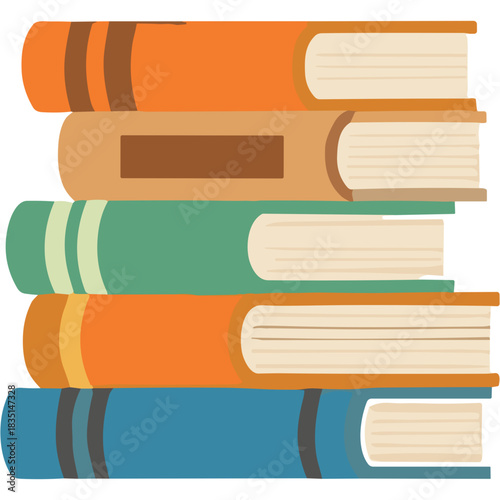 Stack Of Vintage Books With Orange Green And Blue Covers On A White Background Representing Knowledge And Education
