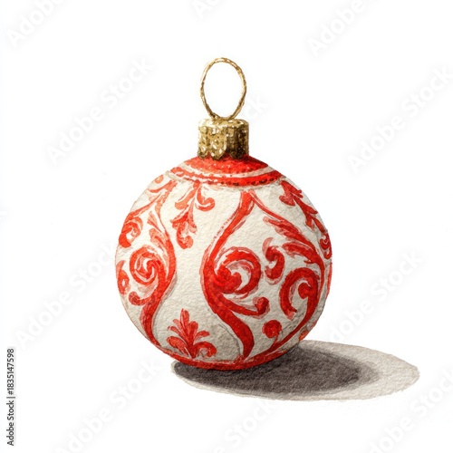 Watercolor New Year's illustration, Christmas ball on a white background. AI generative.