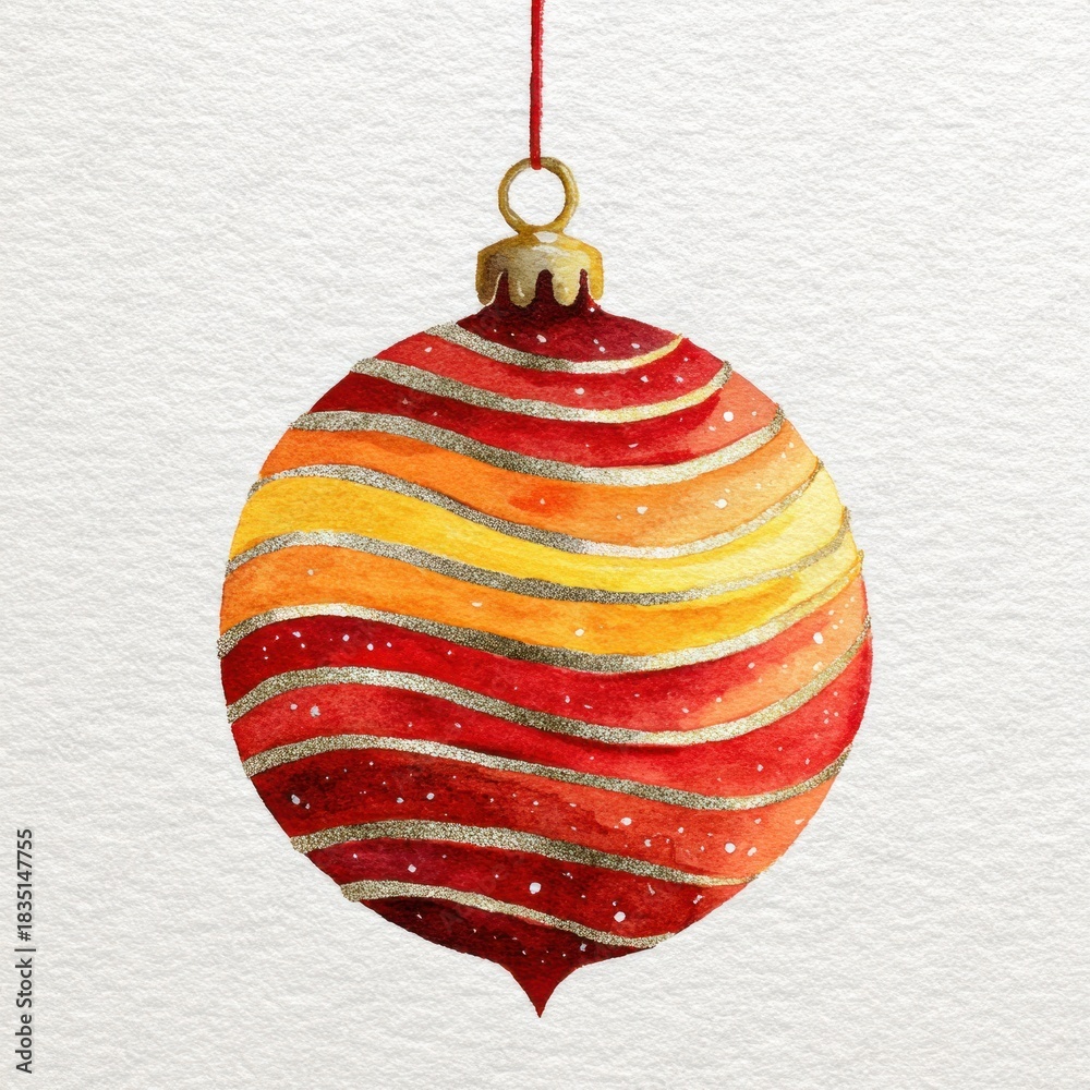 custom made wallpaper toronto digitalWatercolor New Year's illustration, Christmas ball on a white background. AI generative.