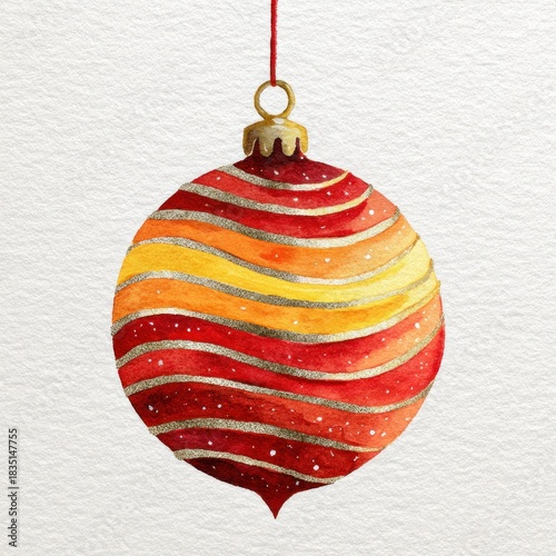 Watercolor New Year's illustration, Christmas ball on a white background. AI generative.