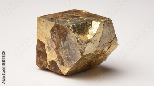 Shiny gold ore block isolated on bright white backdrop