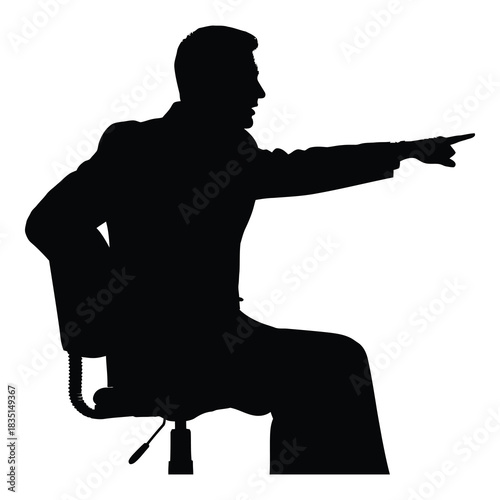 Powerful businessman pointing forward with conviction sitting in modern office chair