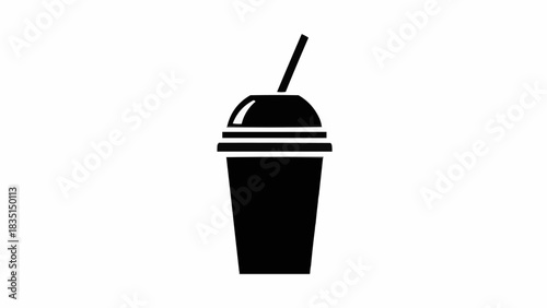 Simple black silhouette of a refreshing cold drink cup with a straw.