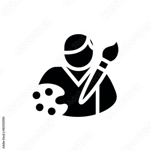 Silhouette artist figure holding paint palette and paintbrush on transparent background