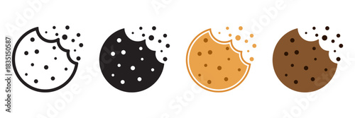 Chocolate chip cookie biscuit icon set collection in flat style. Sweet dessert vector illustration on isolated background. Homemade snack sign business concept.