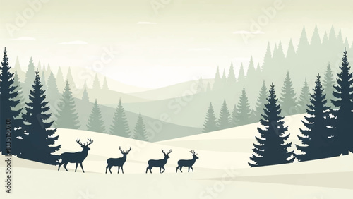 Winter Wonderland A Majestic Herd of Deer Wandering Through a Serene Forest Landscape